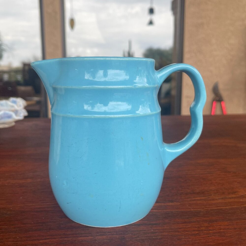 Mid Century Oxford Aqua Stoneware Pitcher